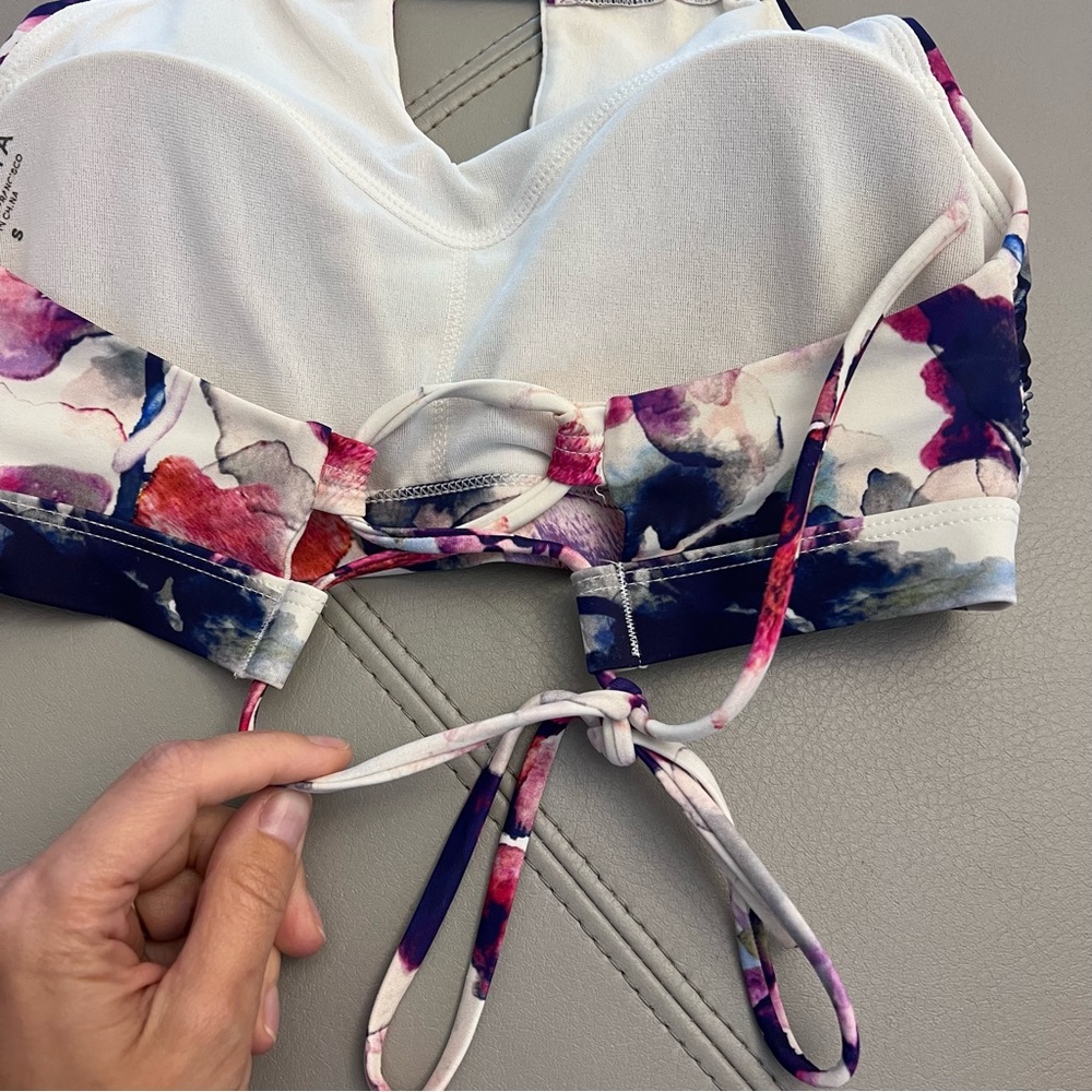 Athleta White Floral High-Neck Swim Top with Purple, Red and Orange Accents - Picture 7 of 7